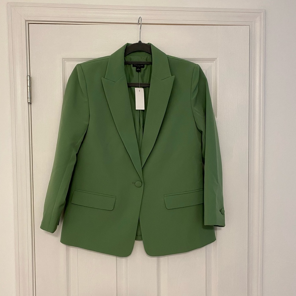 Ann Taylor Green Blazer Tailored Fit Notched Lapels